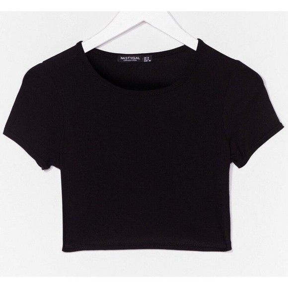 Nasty Gal Collection Women Sz 8 M Cropped T Shirt Black Crew Neck - Picture 1 of 16
